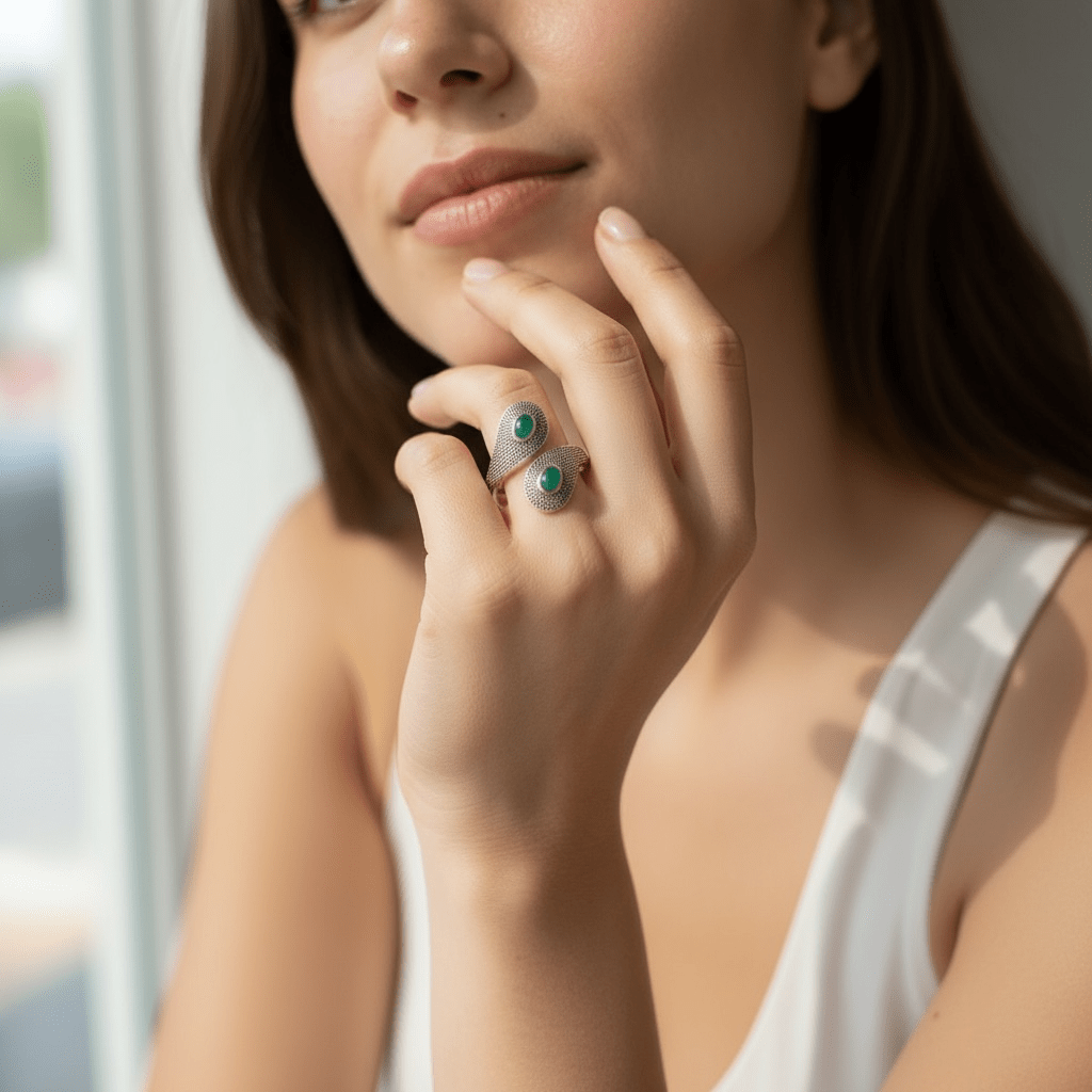 Bague Malachite Congo AA argent 925 - La Boite à Cailloux