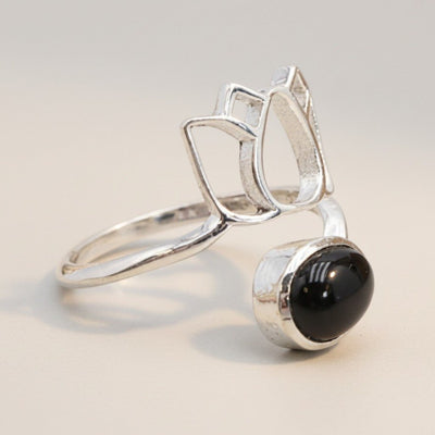 Black Obsidian Mexico AA 925 Silver Ring