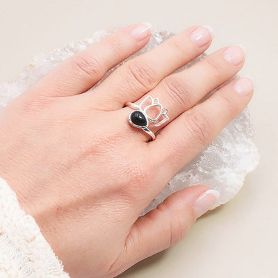 Black Obsidian Mexico AA 925 Silver Ring
