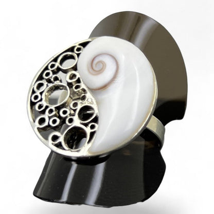 Bague oeil de Sainte Lucie argent 925 (Ying Yang) - La Boite à Cailloux