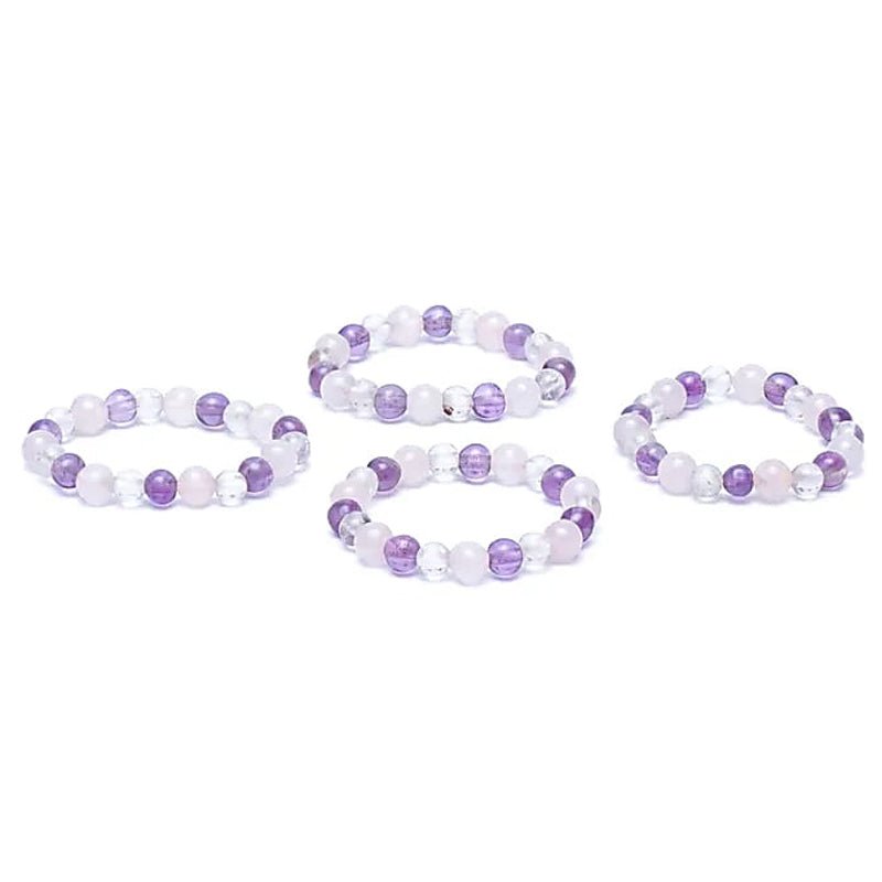Bague perles Multi amethyste, cristal de roche, Quartz rose Brésil A (boules 3mm) - La Boite à Cailloux