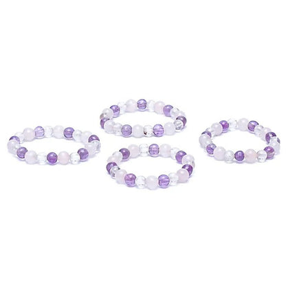 Bague perles Multi amethyste, cristal de roche, Quartz rose Brésil A (boules 3mm) - La Boite à Cailloux