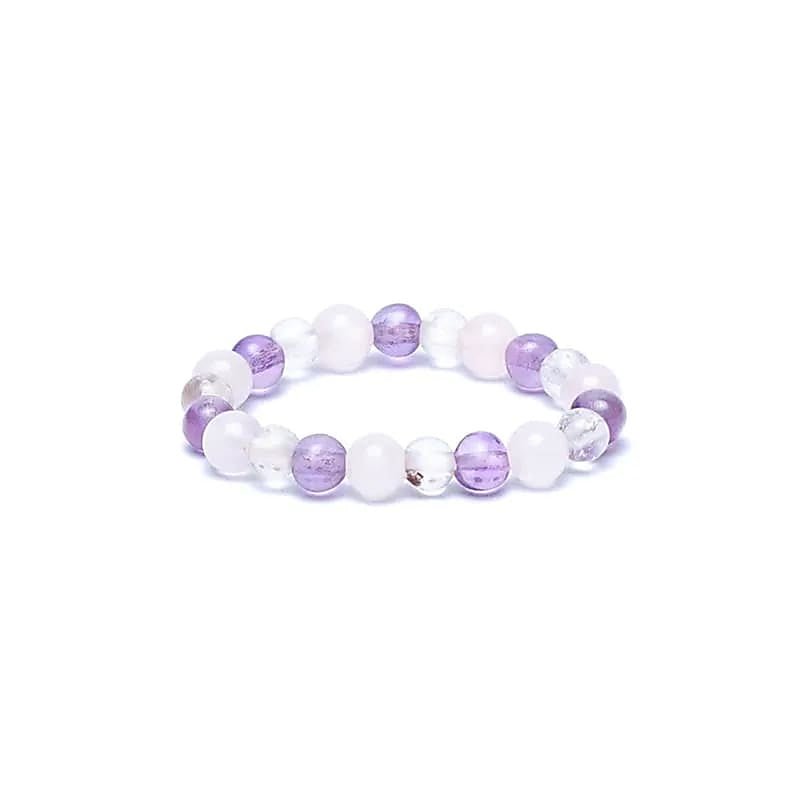 Bague perles Multi amethyste, cristal de roche, Quartz rose Brésil A (boules 3mm) - La Boite à Cailloux