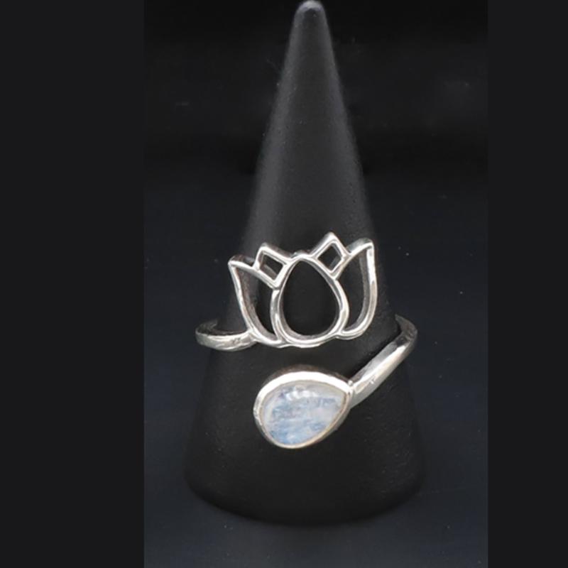 Bague Pierre de lune arc en ciel (Péristérite) Inde AA argent 925 - La Boite à Cailloux
