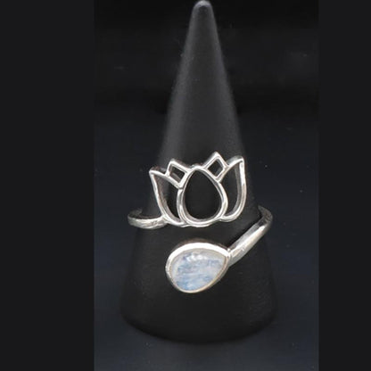 Bague Pierre de lune arc en ciel (Péristérite) Inde AA argent 925 - La Boite à Cailloux
