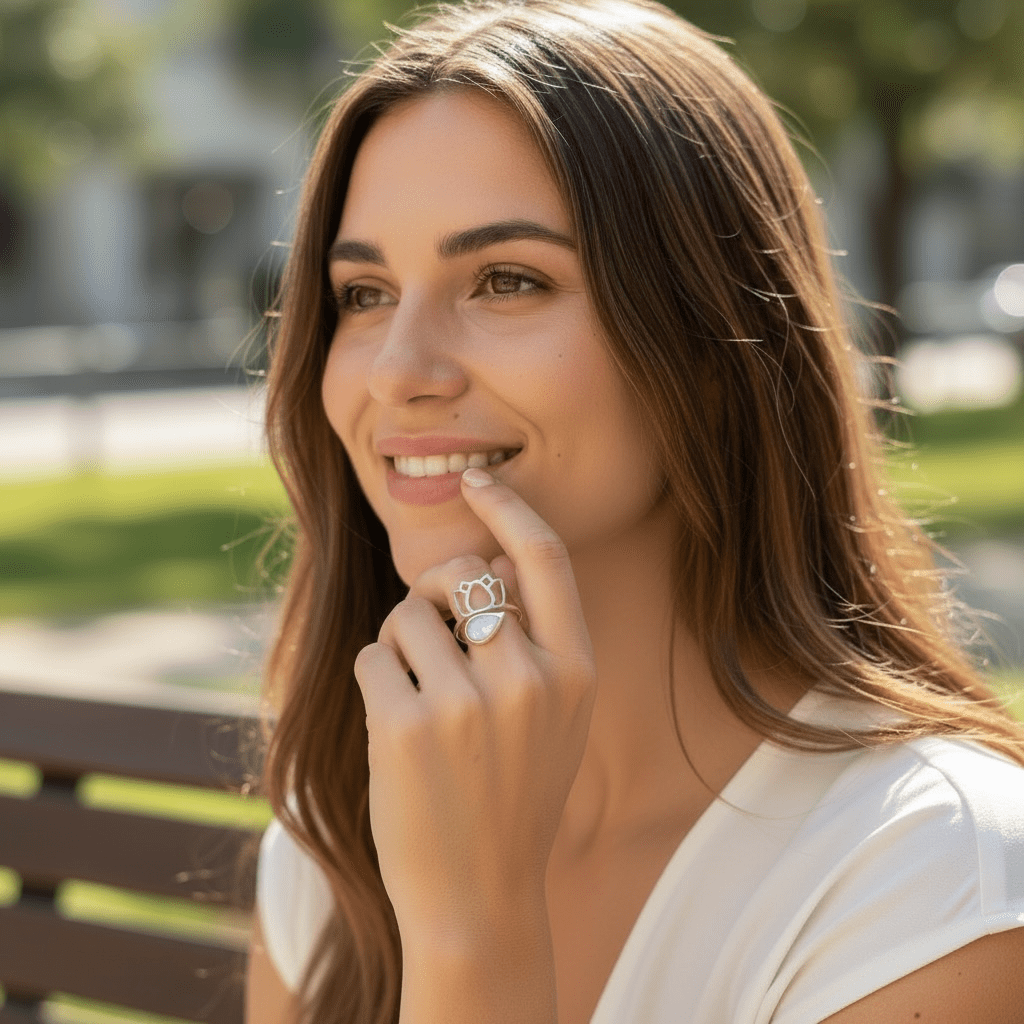 Bague Pierre de lune arc en ciel (Péristérite) Inde AA argent 925 - La Boite à Cailloux