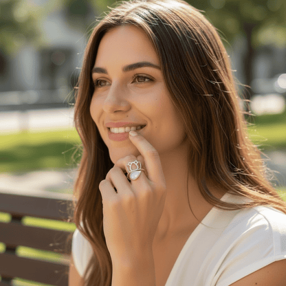 Bague Pierre de lune arc en ciel (Péristérite) Inde AA argent 925 - La Boite à Cailloux