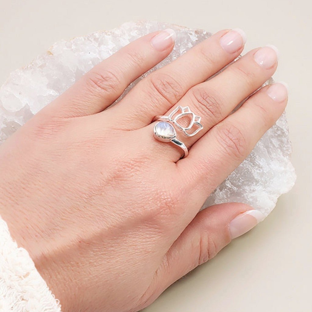 Bague Pierre de lune arc en ciel (Péristérite) Inde AA argent 925 - La Boite à Cailloux