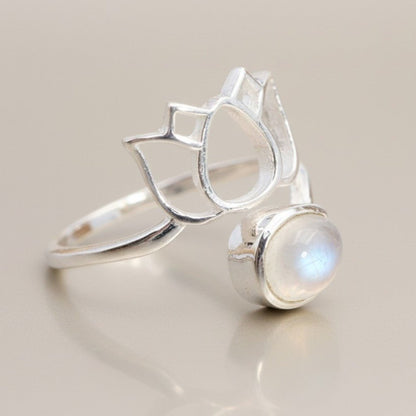 Bague Pierre de lune arc en ciel (Péristérite) Inde AA argent 925 - La Boite à Cailloux