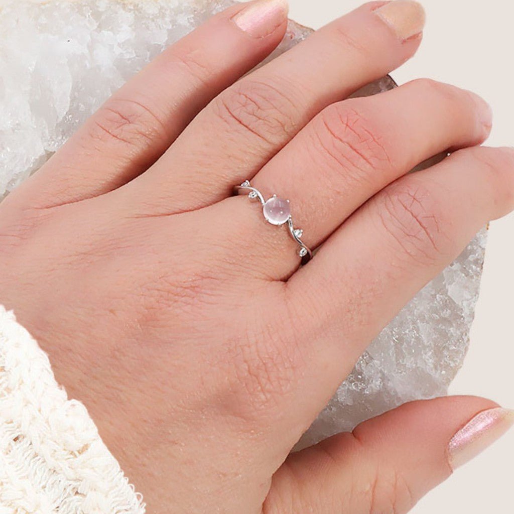 Bague quartz rose Madagascar AAA argent 925 Rhodié - La Boite à Cailloux