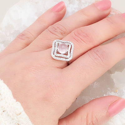Bague quartz rose Madagascar AAA argent 925 Rhodié