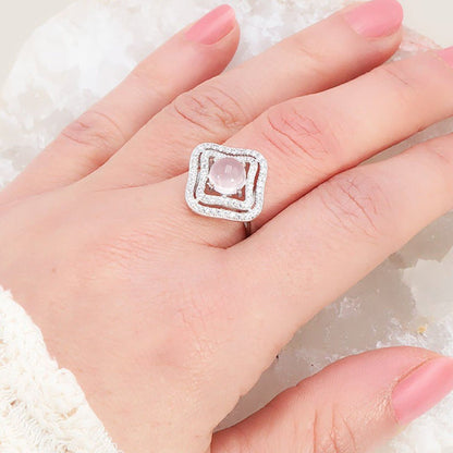 Bague quartz rose Madagascar AAA argent 925 Rhodié - La Boite à Cailloux