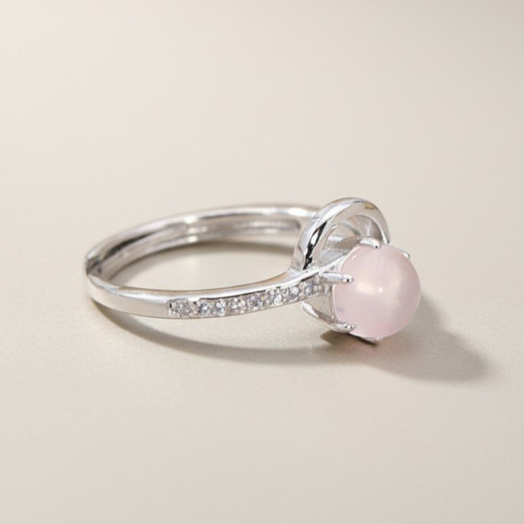 Bague quartz rose Madagascar AAA argent 925 Rhodié - La Boite à Cailloux