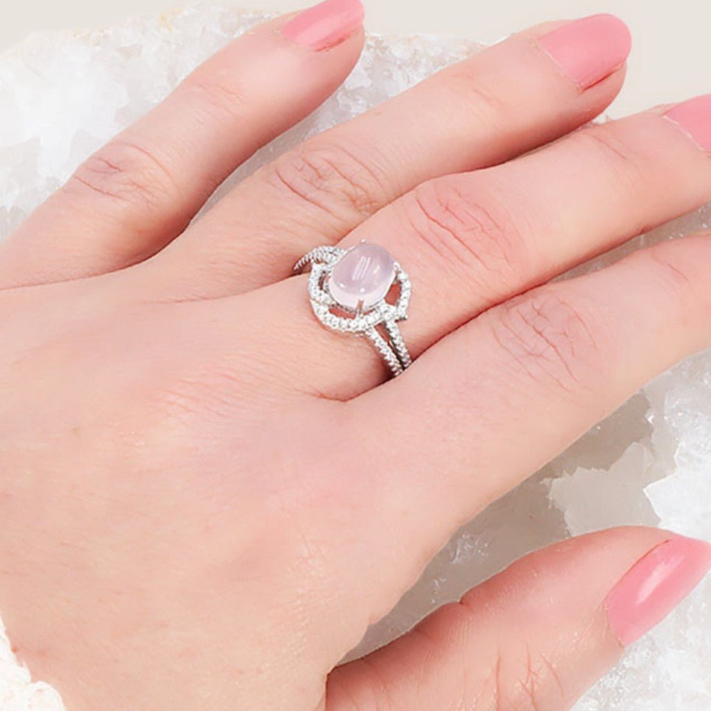 Bague quartz rose Madagascar AAA argent 925 Rhodié - La Boite à Cailloux