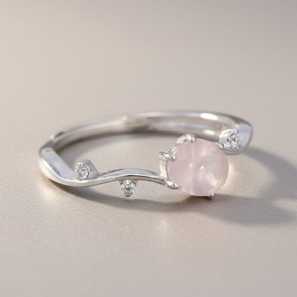 Bague quartz rose Madagascar AAA argent 925 Rhodié - La Boite à Cailloux