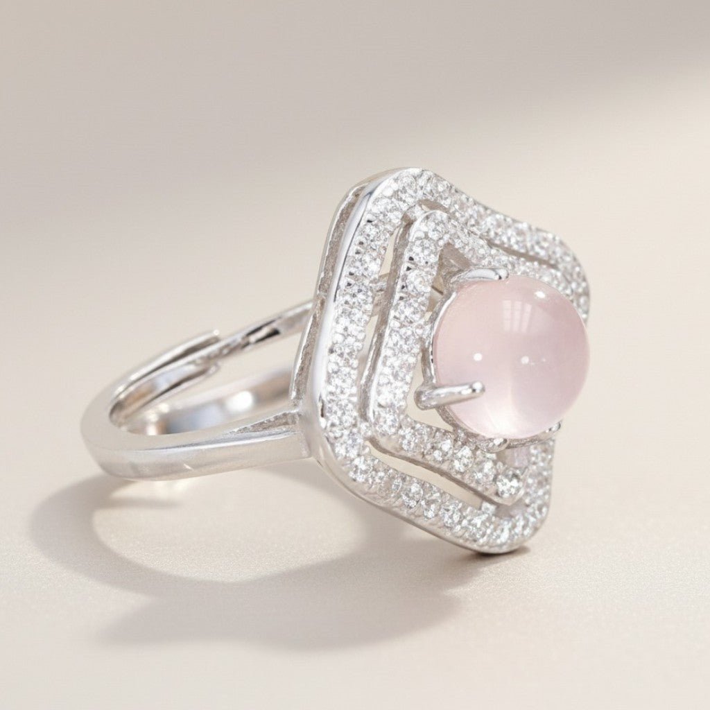 Bague quartz rose Madagascar AAA argent 925 Rhodié - La Boite à Cailloux