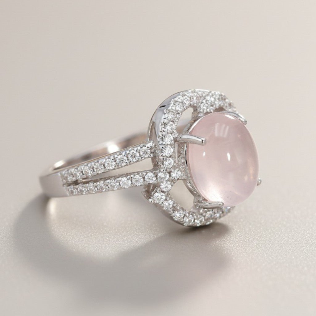Bague quartz rose Madagascar AAA argent 925 Rhodié - La Boite à Cailloux