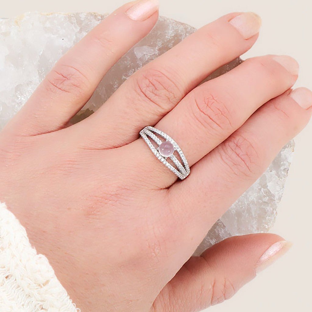 Bague quartz rose Madagascar AAA argent 925 Rhodié - La Boite à Cailloux
