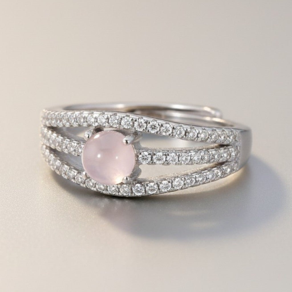 Bague quartz rose Madagascar AAA argent 925 Rhodié - La Boite à Cailloux