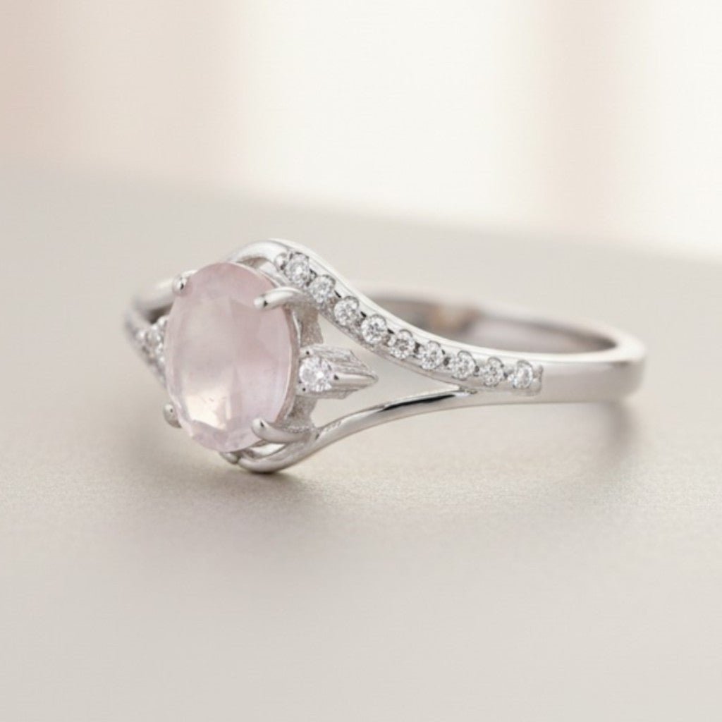 Bague quartz rose Madagascar AAA argent 925 Rhodié - La Boite à Cailloux