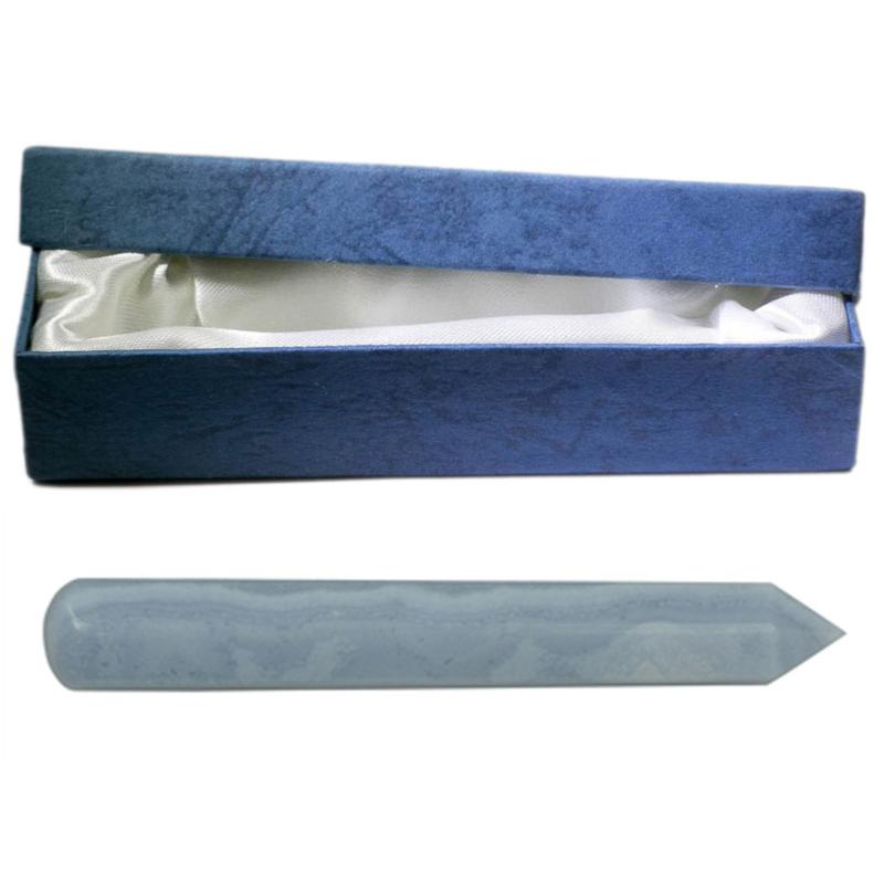 Baton de massage calcédoine bleue Namibie AA + boite de rangement - La Boite à Cailloux