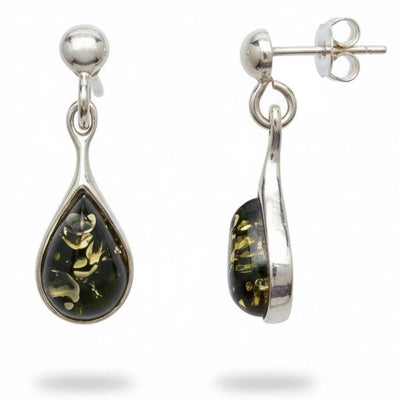 Boucles d'oreilles ambre vert Lituanie AA argent 925