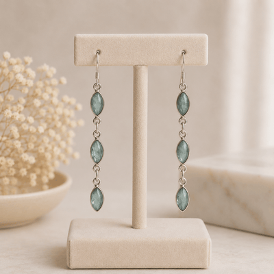 Boucles d'oreilles apatite verte Brésil AA argent 925