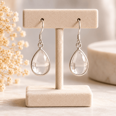 Pendientes de cristal de roca de Brasil AA plata 925