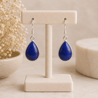 Boucles d'oreilles lapis lazuli Afghanistan AA goutte argent 925