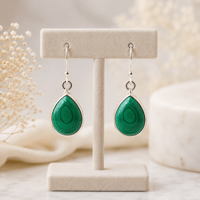 Boucles d'oreilles malachite Congo AA goutte argent 925