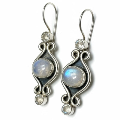 Boucles d'oreilles pierre de lune arc en ciel (péristérite) Inde AA argent 925