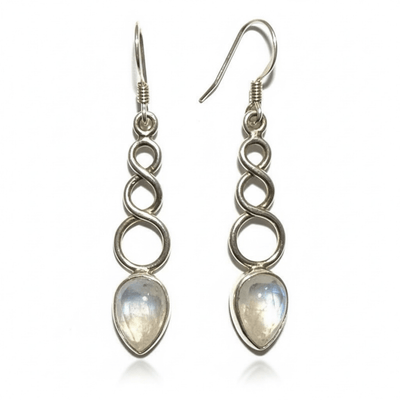 Boucles d'oreilles pierre de lune arc en ciel (péristérite) Inde AA argent 925