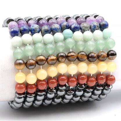Bracelet 7 chakras hematite A (boules 7 - 8mm) - La Boite à Cailloux
