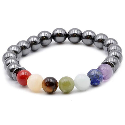 Bracelet 7 chakras hematite A (boules 7 - 8mm) - La Boite à Cailloux