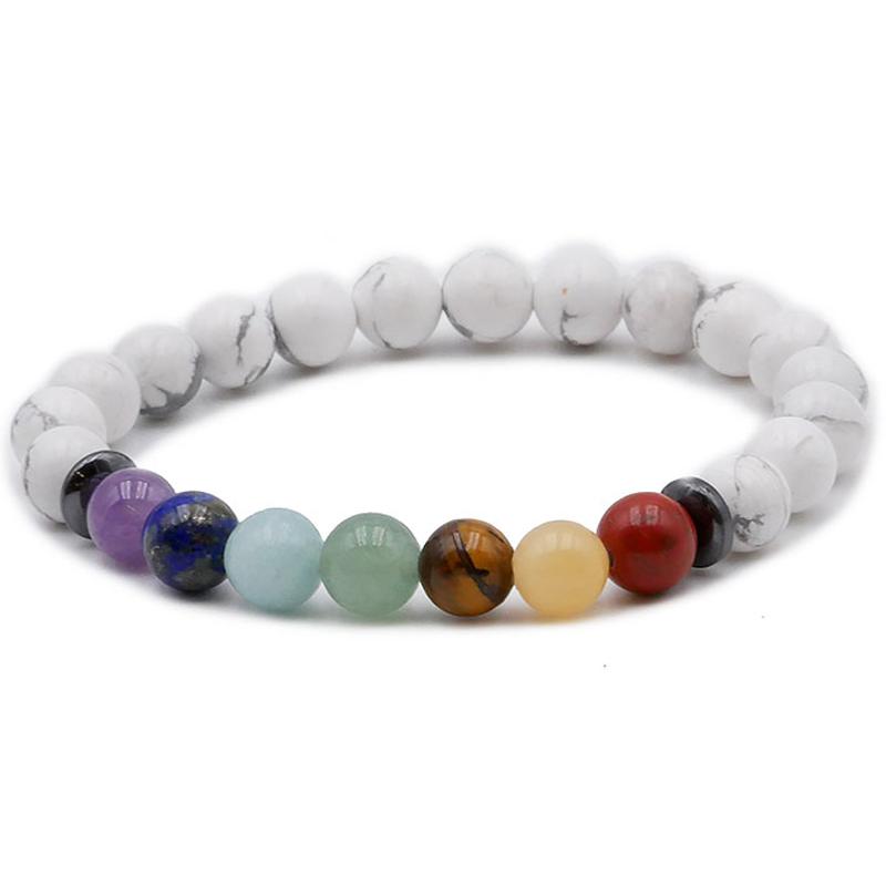 Bracelet 7 chakras howlite A (boules 7 - 8mm) - La Boite à Cailloux