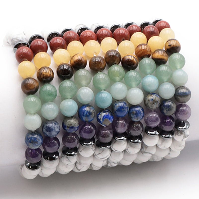 Bracelet 7 chakras howlite A (boules 7 - 8mm) - La Boite à Cailloux