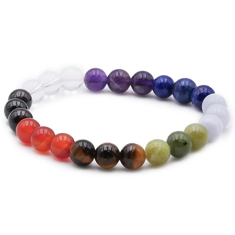 Bracelet 7 chakras modèle 4 A (boules 7 - 8mm) - La Boite à Cailloux