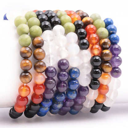 Bracelet 7 chakras modèle 5 A (boules 7 - 8mm) - La Boite à Cailloux
