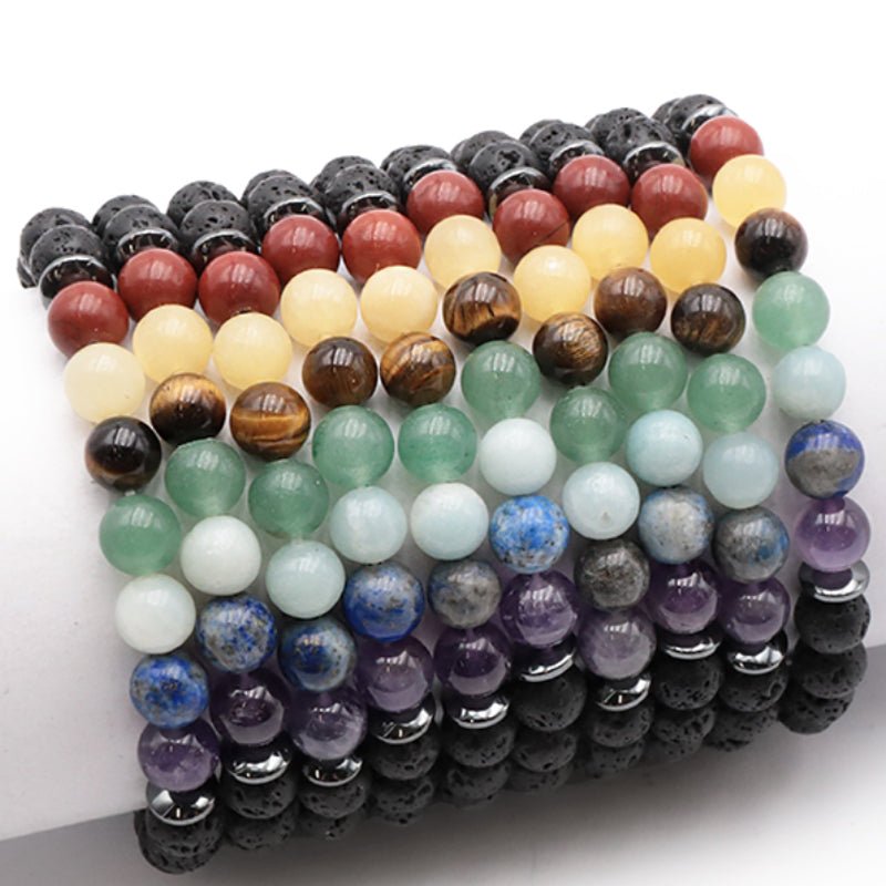 Bracelet 7 chakras pierre de lave A (boules 7 - 8mm) - La Boite à Cailloux