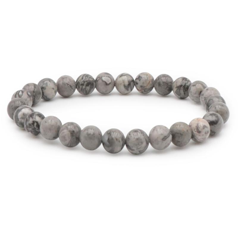 Bracelet agate crazy lace grise Mexique A (boules 7 - 8mm) - Taille L - La Boite à Cailloux