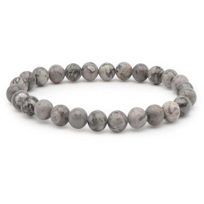 Bracelet agate crazy lace grise Mexique A (boules 7 - 8mm) - Taille L - La Boite à Cailloux