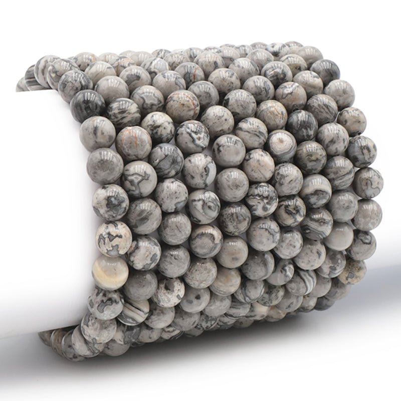 Bracelet agate crazy lace grise Mexique A (boules 7 - 8mm) - Taille L - La Boite à Cailloux