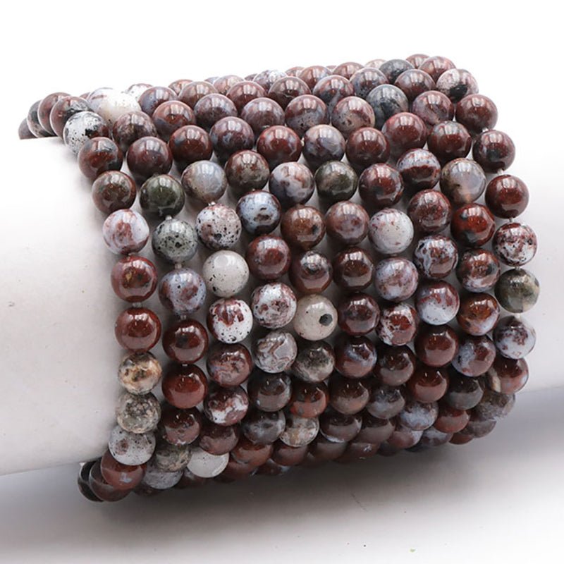 Bracelet agate crazy lace rouge Mexique AA (boules 7 - 8mm) - La Boite à Cailloux