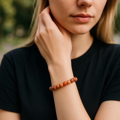 Bracelet agate de feu Brésil A (boules 7 - 8mm) - La Boite à Cailloux