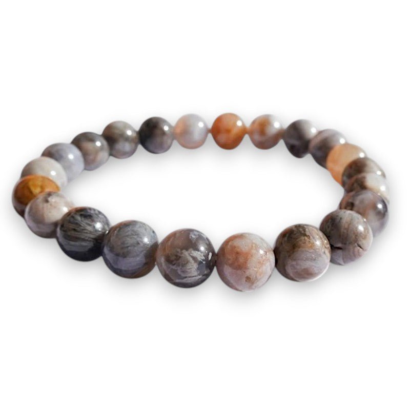 Bracelet agate feuille de Bambou A (boules 7 - 8mm) - La Boite à Cailloux