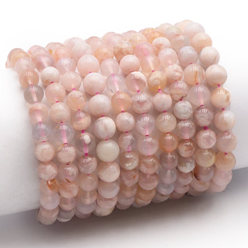 Bracelet agate fleur de cerisier Madagascar A (boules 7 - 8mm) - La Boite à Cailloux