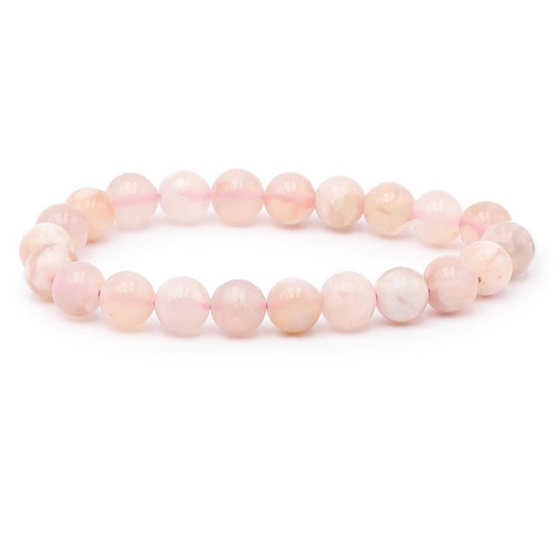 Bracelet agate fleur de cerisier Madagascar A (boules 7 - 8mm) - La Boite à Cailloux