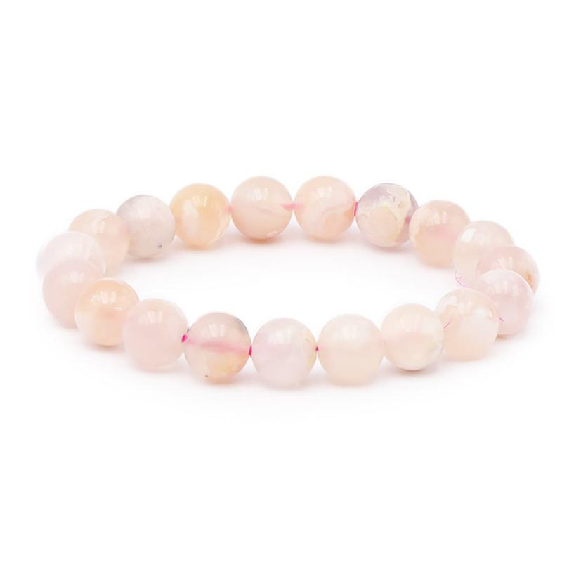 Bracelet agate fleur de cerisier Madagascar A (boules 9 - 10mm) - La Boite à Cailloux