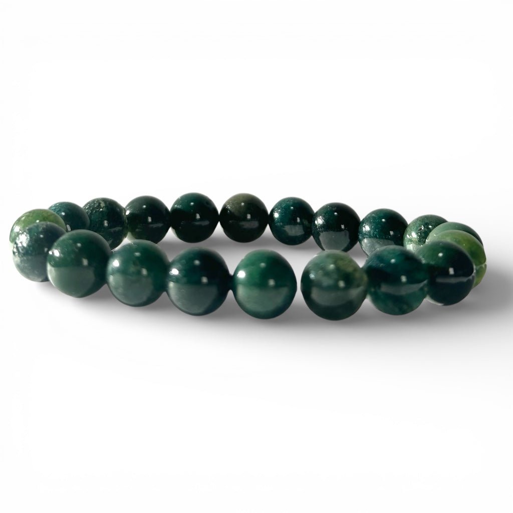 Bracelet agate mousse Brésil A (boules 10mm) - La Boite à Cailloux