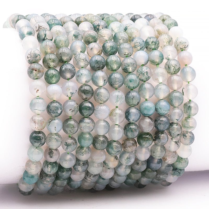 Bracelet agate mousse Brésil AA+ (boules 5 - 6mm) - La Boite à Cailloux